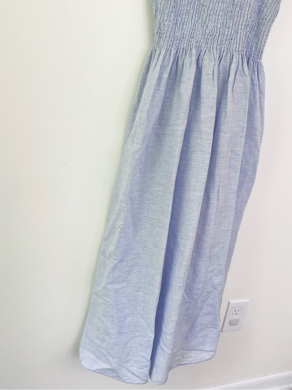 J. Crew Smocked Beach Midi Dress in Linen-Cotton Blend Blue L Large Coastal Prep - Picture 6 of 10